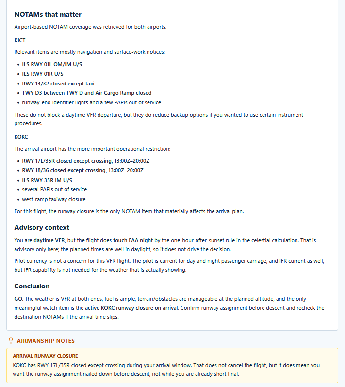 The conclusion and airmanship note.