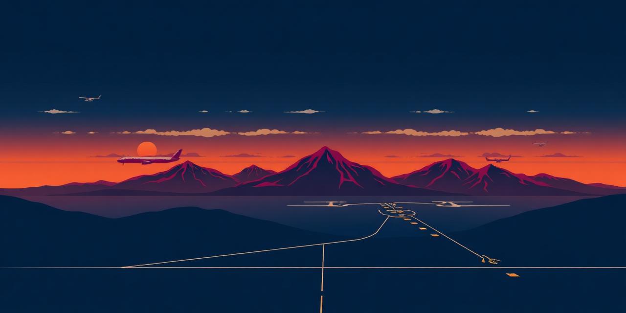 Route across mountains at dusk with hazard indicators