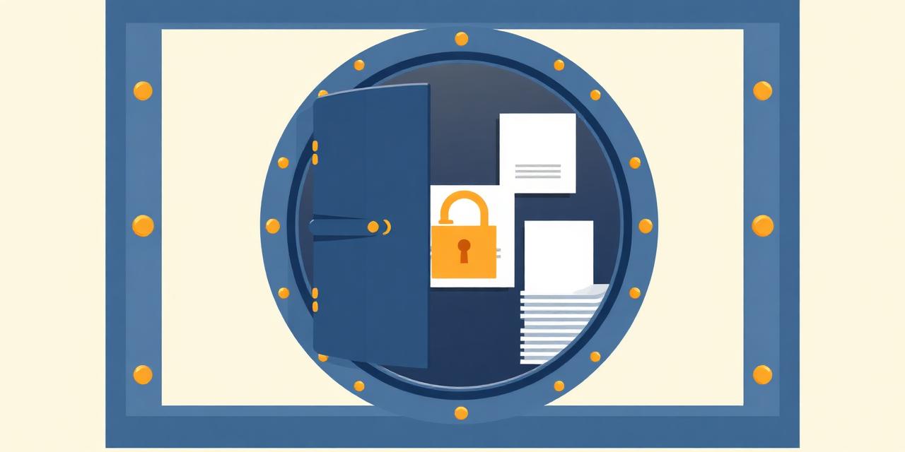 Vault door with documents and padlock