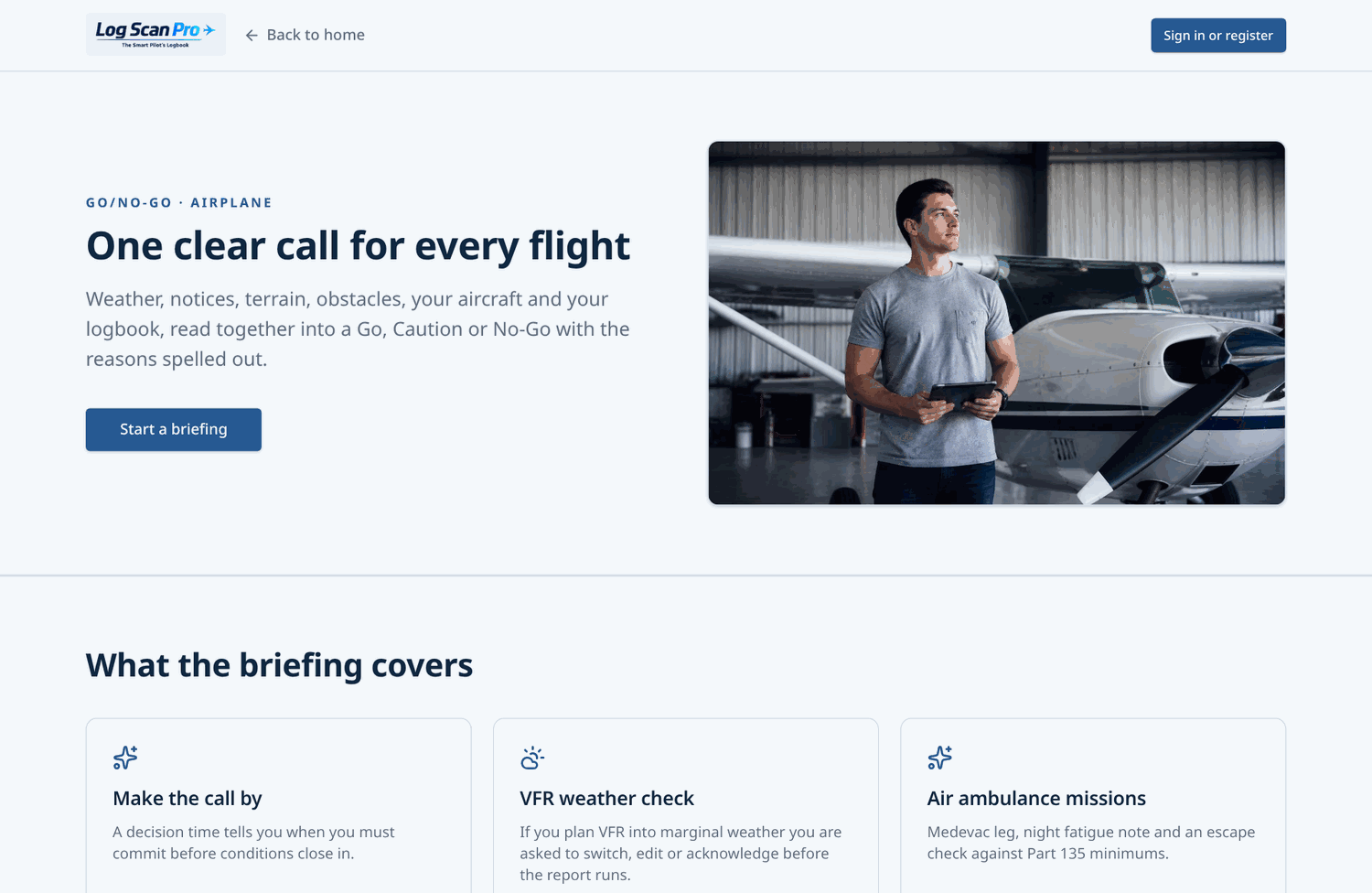 The public Airplane and air ambulance briefing page.