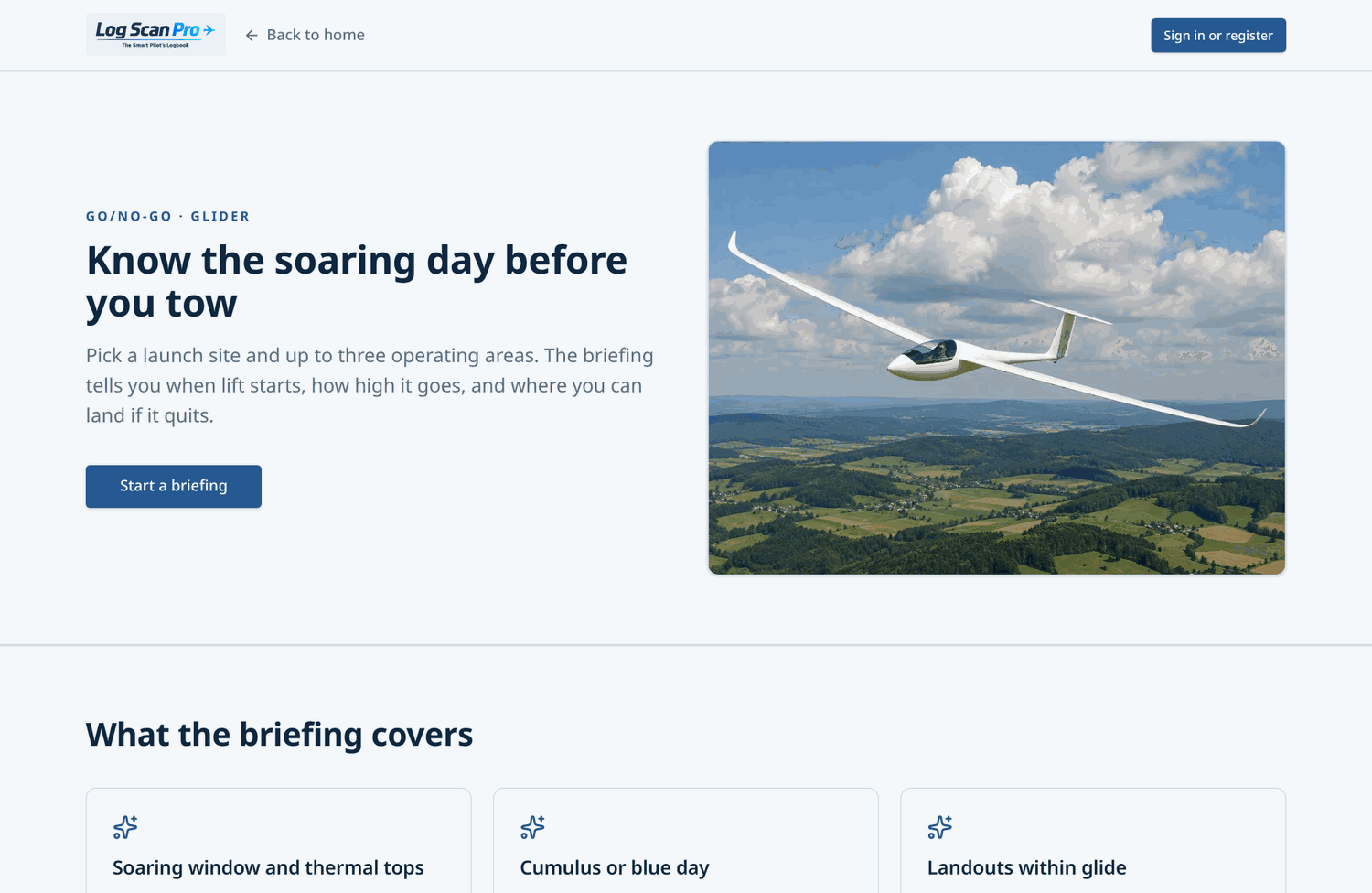 The public Glider briefing page.