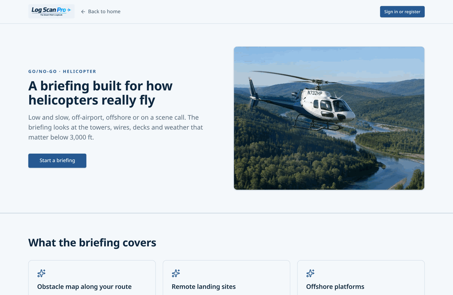 The public Helicopter briefing page.