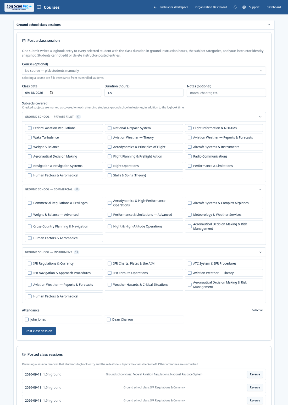 The Courses page.