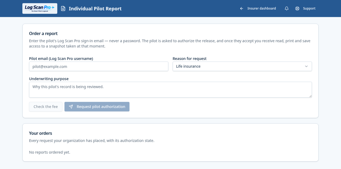 Ordering a pilot report.