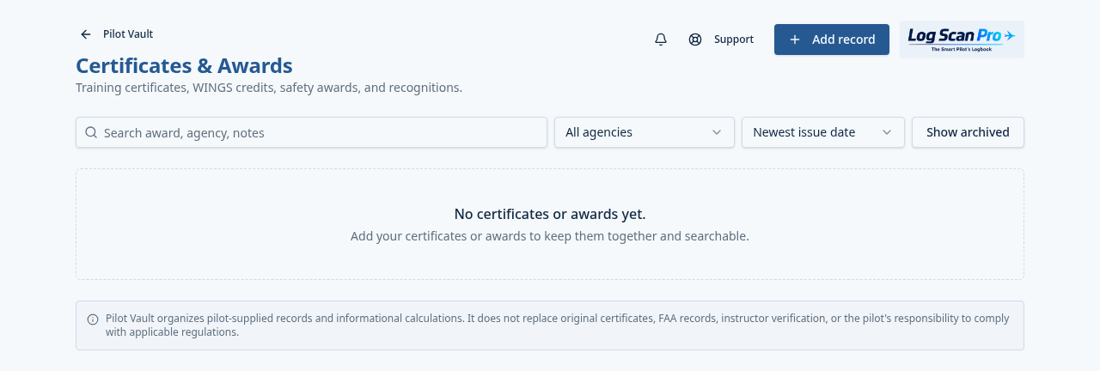 Certificates in the Vault.