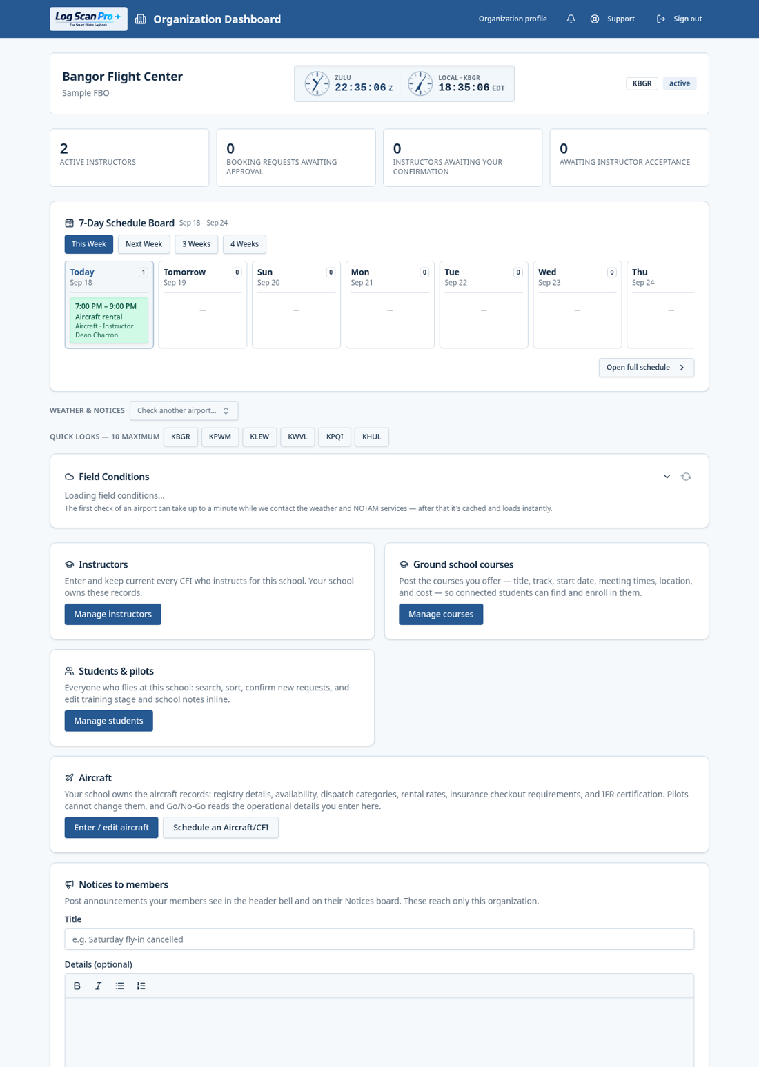 The organization dashboard.