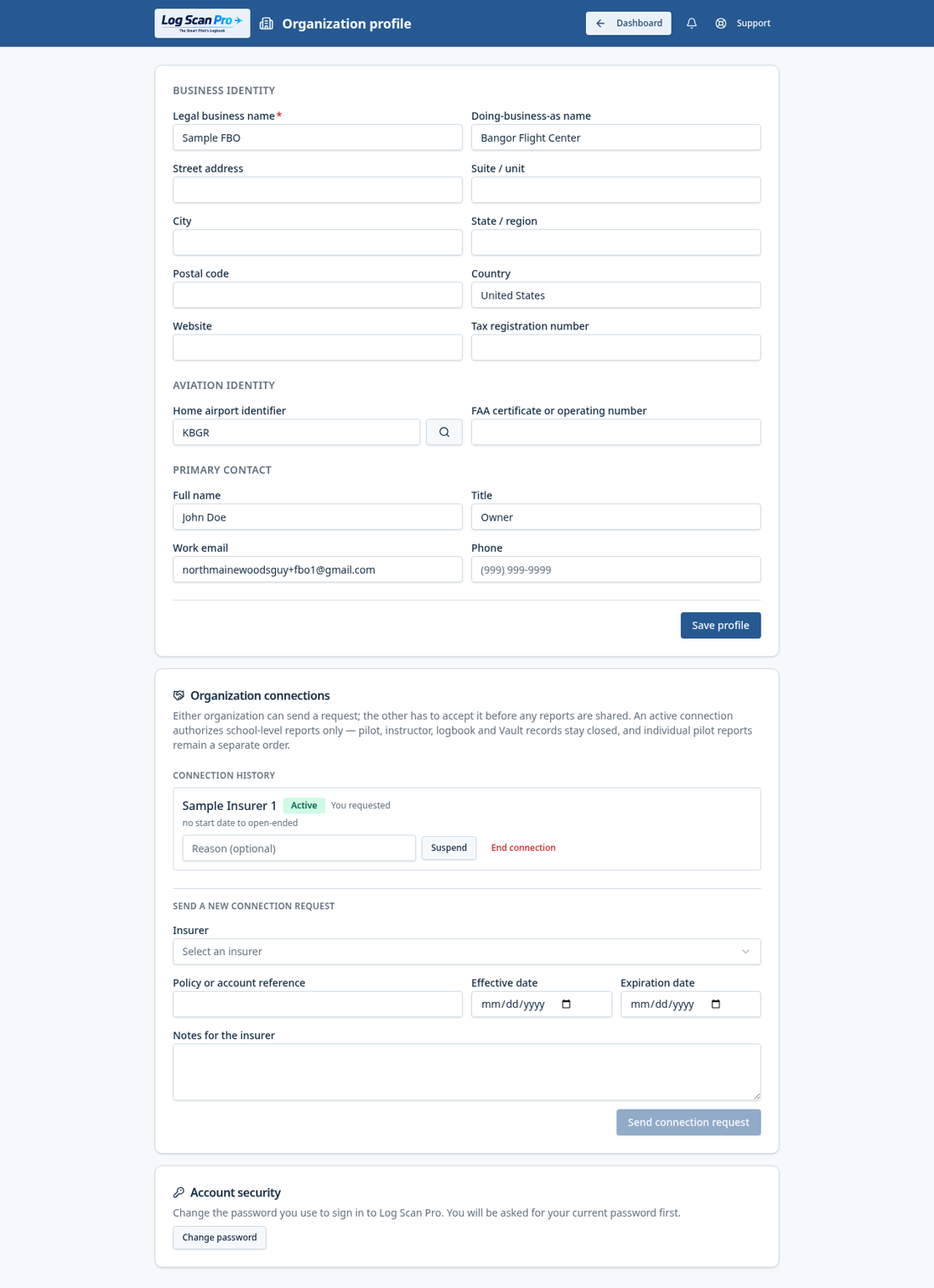 The organization profile.